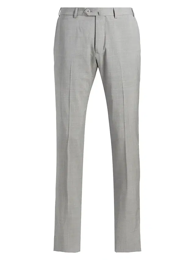 Emporio Armani Men's Tropical Virgin Wool Flat-Front Trousers - Light Grey Melange - Size 38