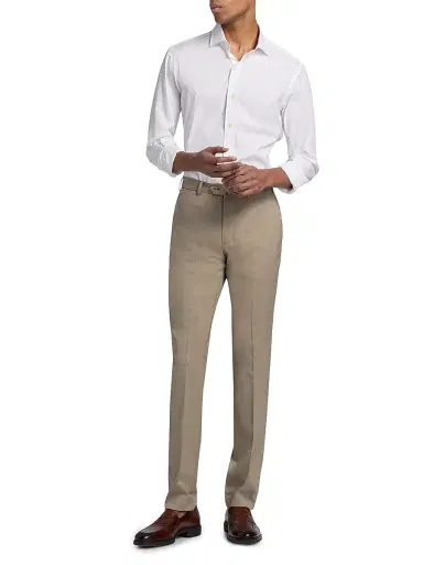 Emporio Armani Men's Tropical Virgin Wool Flat-Front Trousers - Roasted Cashew - Size 44 | Thumbnail 2