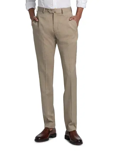 Emporio Armani Men's Tropical Virgin Wool Flat-Front Trousers - Roasted Cashew - Size 44 | Thumbnail 3