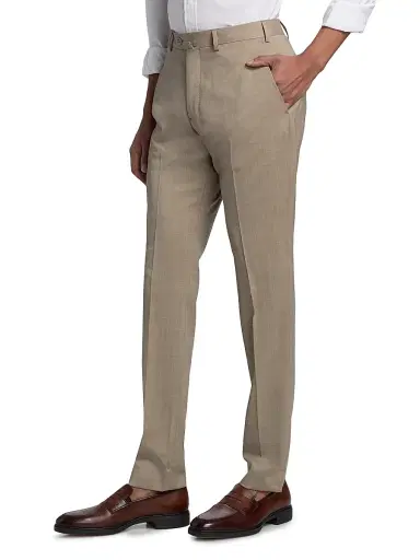 Emporio Armani Men's Tropical Virgin Wool Flat-Front Trousers - Roasted Cashew - Size 44 | Thumbnail 4