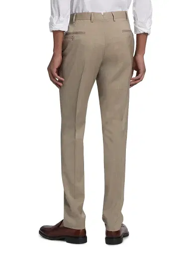 Emporio Armani Men's Tropical Virgin Wool Flat-Front Trousers - Roasted Cashew - Size 44 | Thumbnail 5