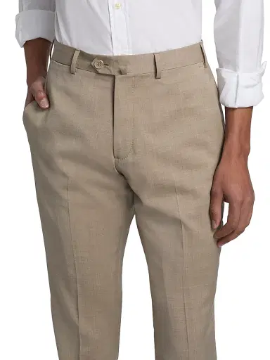 Emporio Armani Men's Tropical Virgin Wool Flat-Front Trousers - Roasted Cashew - Size 44 | Thumbnail 6