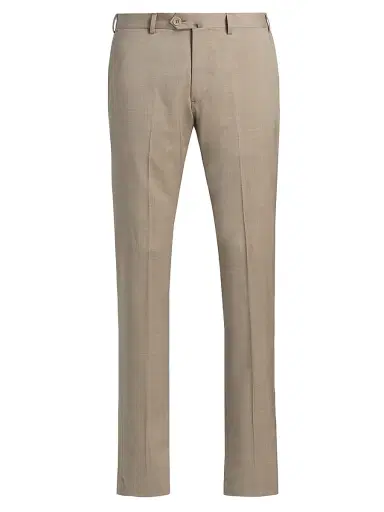 Emporio Armani Men's Tropical Virgin Wool Flat-Front Trousers - Roasted Cashew - Size 44 | Thumbnail 1