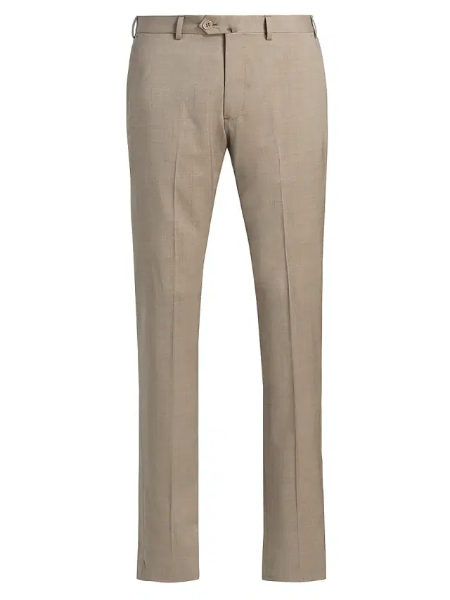 Emporio Armani Men's Tropical Virgin Wool Flat-Front Trousers - Roasted Cashew - Size 44