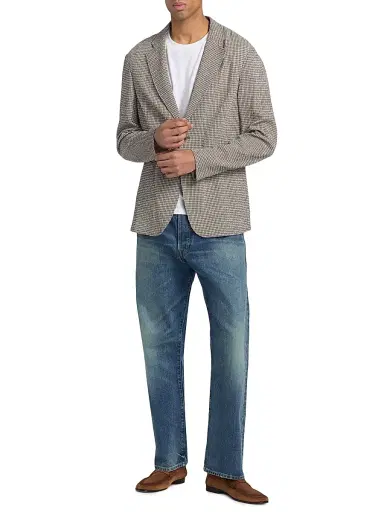 Emporio Armani Men's Check Seersucker Soft Jacket - Beigie Blue - Size 48 | Thumbnail 2