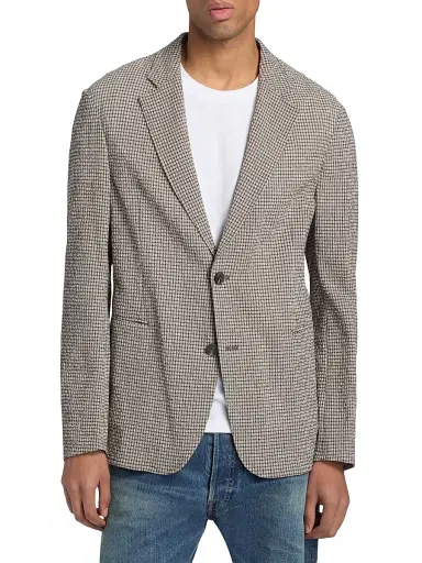 Emporio Armani Men's Check Seersucker Soft Jacket - Beigie Blue - Size 48 | Thumbnail 3