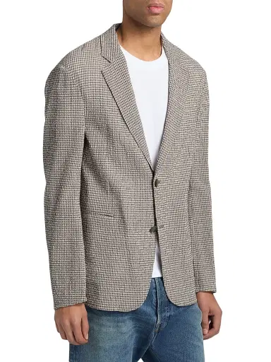Emporio Armani Men's Check Seersucker Soft Jacket - Beigie Blue - Size 48 | Thumbnail 4