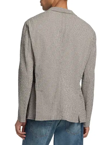 Emporio Armani Men's Check Seersucker Soft Jacket - Beigie Blue - Size 48 | Thumbnail 5