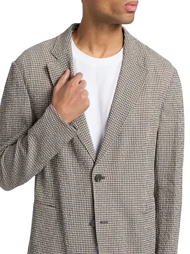 Emporio Armani Men's Check Seersucker Soft Jacket - Beigie Blue - Size 48 | Thumbnail 6