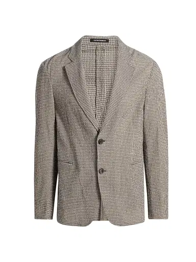 Emporio Armani Men's Check Seersucker Soft Jacket - Beigie Blue - Size 48 | Thumbnail 1