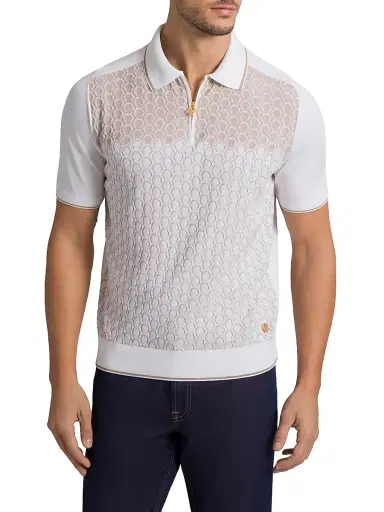 Stefano Ricci Men's Textured Silk-Cotton Quarter-Zip Polo Shirt - White - Size 46 | Thumbnail 2