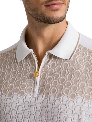 Stefano Ricci Men's Textured Silk-Cotton Quarter-Zip Polo Shirt - White - Size 46 | Thumbnail 4