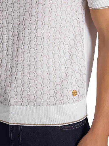 Stefano Ricci Men's Textured Silk-Cotton Quarter-Zip Polo Shirt - White - Size 46 | Thumbnail 5