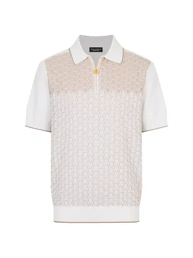 Stefano Ricci Men's Textured Silk-Cotton Quarter-Zip Polo Shirt - White - Size 46 | Thumbnail 1