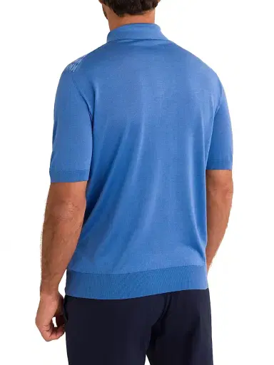 Stefano Ricci Men's Geometric Textured Silk-Cotton Quarter-Zip Polo Shirt - Light Blue - Size 46 | Thumbnail 3 Stefano Ricci Men's Geometric Textured Silk-Cotton Quarter-Zip Polo Shirt - Light Blue - Size 46 | Thumbnail 3