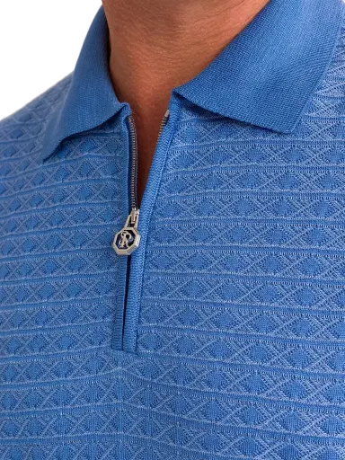 Stefano Ricci Men's Geometric Textured Silk-Cotton Quarter-Zip Polo Shirt - Light Blue - Size 46 | Thumbnail 4 Stefano Ricci Men's Geometric Textured Silk-Cotton Quarter-Zip Polo Shirt - Light Blue - Size 46 | Thumbnail 4