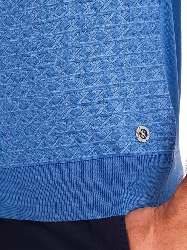 Stefano Ricci Men's Geometric Textured Silk-Cotton Quarter-Zip Polo Shirt - Light Blue - Size 46 | Thumbnail 5 Stefano Ricci Men's Geometric Textured Silk-Cotton Quarter-Zip Polo Shirt - Light Blue - Size 46 | Thumbnail 5