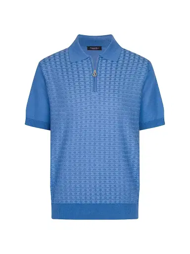 Stefano Ricci Men's Geometric Textured Silk-Cotton Quarter-Zip Polo Shirt - Light Blue - Size 46 | Thumbnail 1 Stefano Ricci Men's Geometric Textured Silk-Cotton Quarter-Zip Polo Shirt - Light Blue - Size 46 | Thumbnail 1