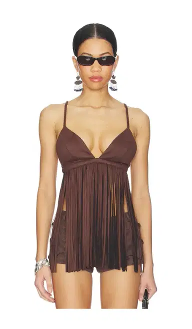 MORE TO COME Moriah Fringe Faux Suede Top | Thumbnail 2