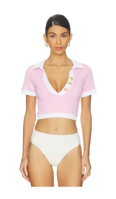 L'AGENCE Cropped Polo Rashguard | Thumbnail 1