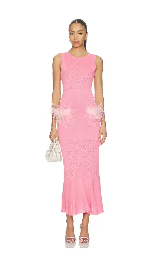 ANDREEVA Peony Knit Dress With Real Ostrich Feather Details