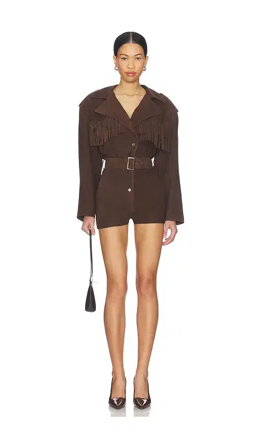 LAMARQUE Scotty Fringed Suede Romper