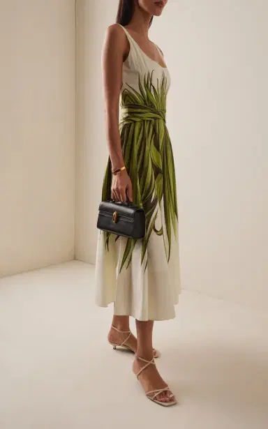 Oscar de la Renta Palm Leaves Cotton-Poplin Midi Dress | Thumbnail 2