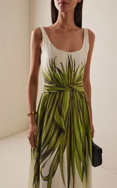 Oscar de la Renta Palm Leaves Cotton-Poplin Midi Dress | Thumbnail 3