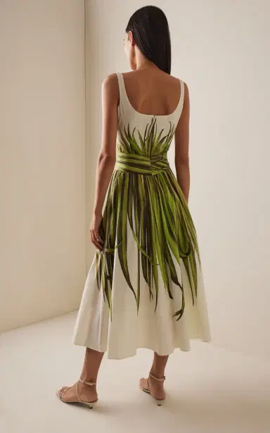 Oscar de la Renta Palm Leaves Cotton-Poplin Midi Dress | Thumbnail 4
