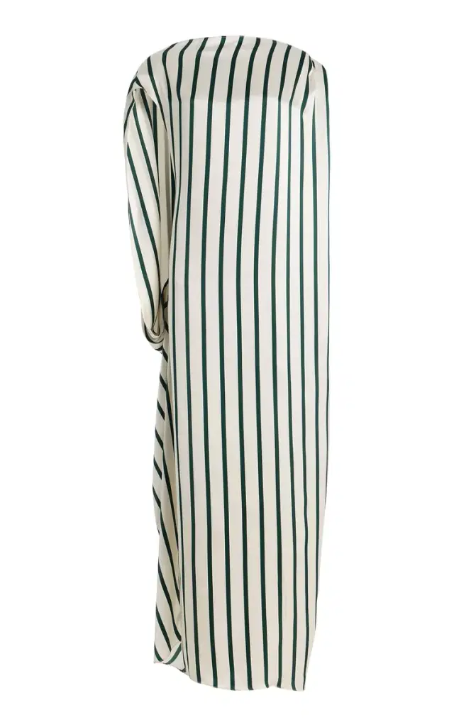 Cannes Asymmetric Striped Silk Maxi Dress