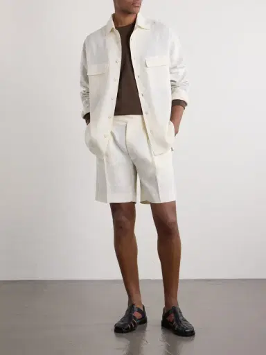 Ralph Lauren Purple Label Straight-Leg Pleated Linen Shorts - Men | Thumbnail 2