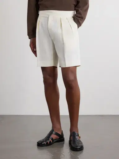 Ralph Lauren Purple Label Straight-Leg Pleated Linen Shorts - Men | Thumbnail 3