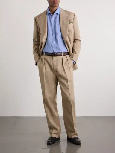 Ralph Lauren Purple Label Straight-Leg Pleated Linen, Cotton and Silk-Blend Suit Trousers - Men | Thumbnail 2 Ralph Lauren Purple Label Straight-Leg Pleated Linen, Cotton and Silk-Blend Suit Trousers - Men | Thumbnail 2