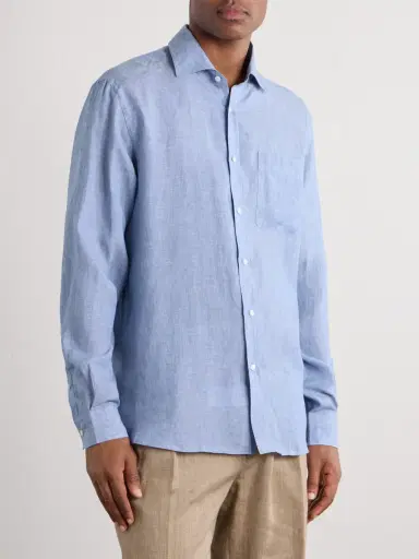 Ralph Lauren Purple Label Camp-Collar Linen-Chambray Shirt - Men | Thumbnail 3