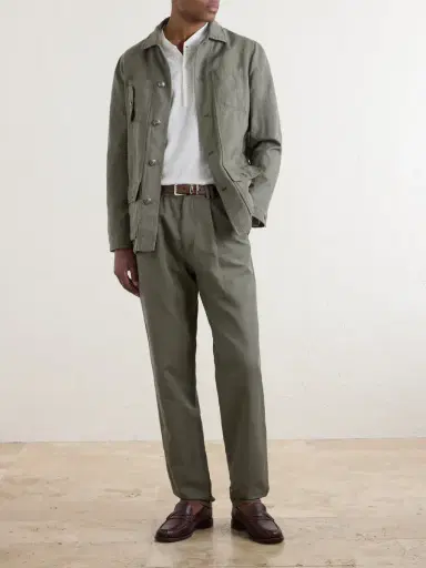 Brunello Cucinelli Straight-Leg Pleated Cotton and Linen-Blend Trousers - Men | Thumbnail 2
