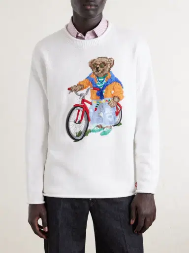 Polo Ralph Lauren Polo Bear-Embroidered Bead-Embellished Knitted Cotton Sweater - Men | Thumbnail 3