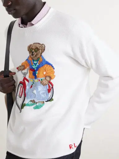 Polo Ralph Lauren Polo Bear-Embroidered Bead-Embellished Knitted Cotton Sweater - Men | Thumbnail 5