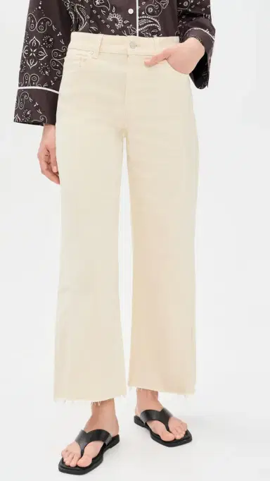PAIGE Anessa Jeans with Twisted Outseam Panel and Raw Hem Butter Yellow 23 | Thumbnail 2