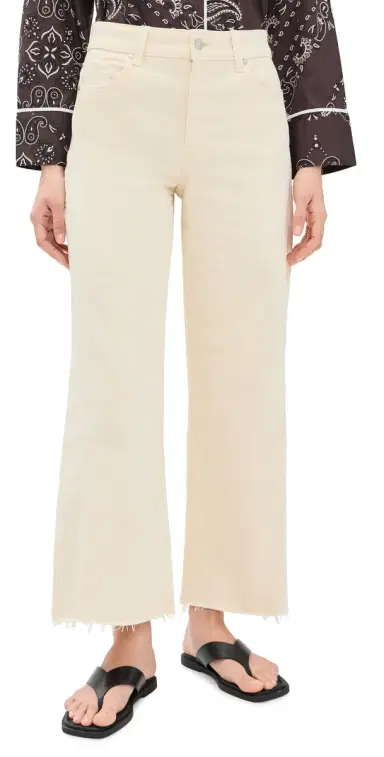 PAIGE Anessa Jeans with Twisted Outseam Panel and Raw Hem Butter Yellow 23 | Thumbnail 1