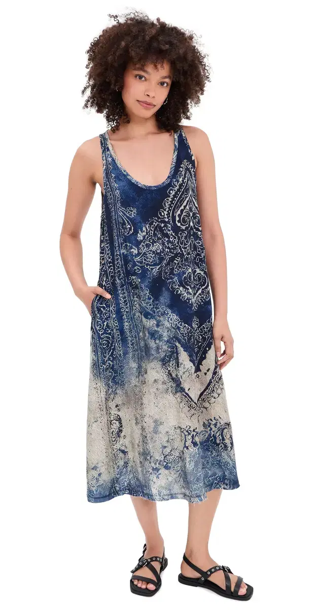 R13 Revised Tank Dress Blue Distressed edallion