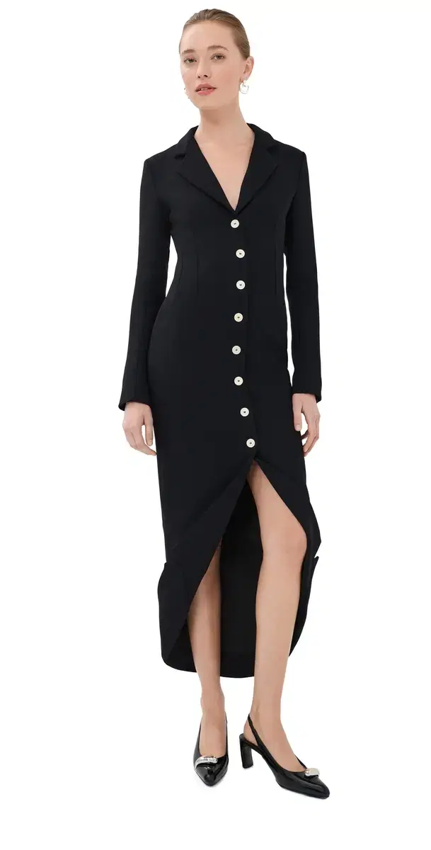 A.W.A.K.E. MODE A. W.A. K.E. MODE Tailored Shirt Dress with Jacket Collar At Hem Black