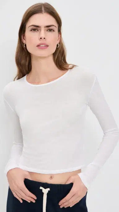 perfectwhitetee Inna French Jersey Long Sleeve Tee White L | Thumbnail 2