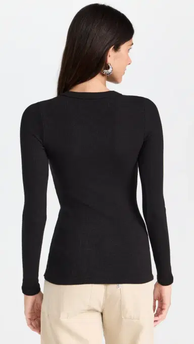 ENZA COSTA Textured Rib ong Sleeve Crew Tee Black | Thumbnail 3