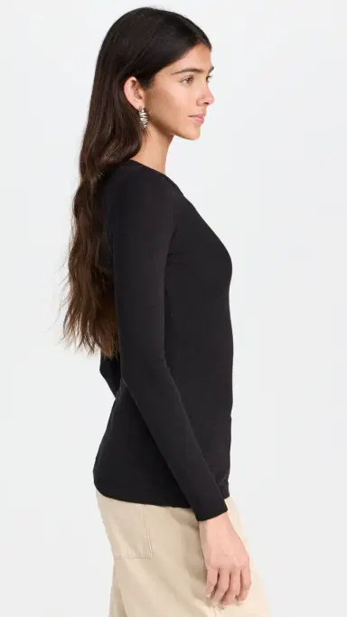 ENZA COSTA Textured Rib ong Sleeve Crew Tee Black | Thumbnail 4