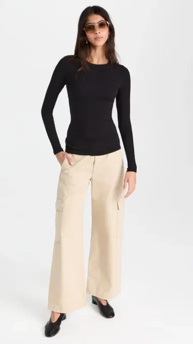 ENZA COSTA Textured Rib ong Sleeve Crew Tee Black | Thumbnail 5
