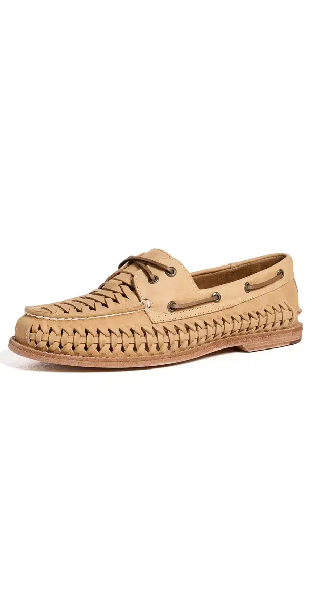 Sperry Gold Cup Woven Leather Boat Shoes Tan