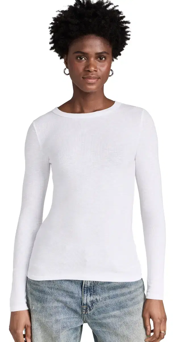 Enza Costa Textured Rib Crew Tee White