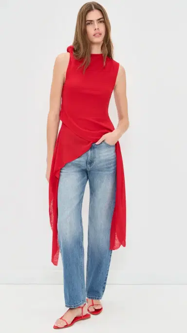 Ganni Marl Mesh Tie Knot Tank Top Goji Berry 38 | Thumbnail 2