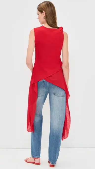 Ganni Marl Mesh Tie Knot Tank Top Goji Berry 38 | Thumbnail 3