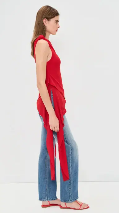 Ganni Marl Mesh Tie Knot Tank Top Goji Berry 38 | Thumbnail 4